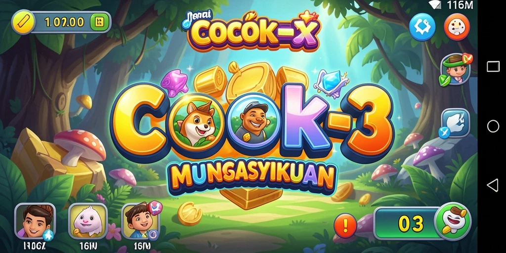 Tampilan gameplay seru di 116X dengan permata berwarna-warni.