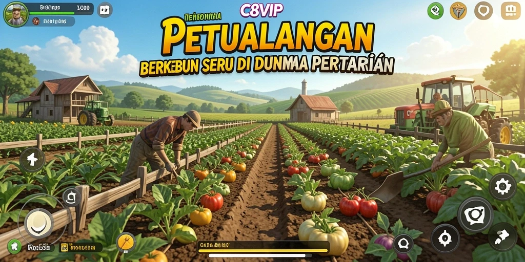 Tangkapan layar utama C8VIP menampilkan beragam tanaman dan ladang yang indah.