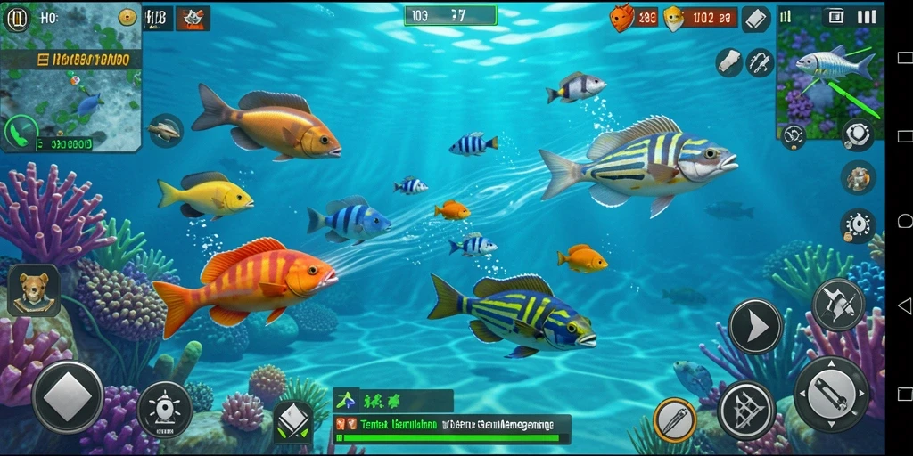 Tampilan gameplay H03 dengan aksi menembak ikan yang seru.