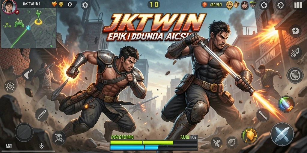 Tampilan screenshot utama JKTWIN menampilkan aksi mendebarkan dari gameplay.