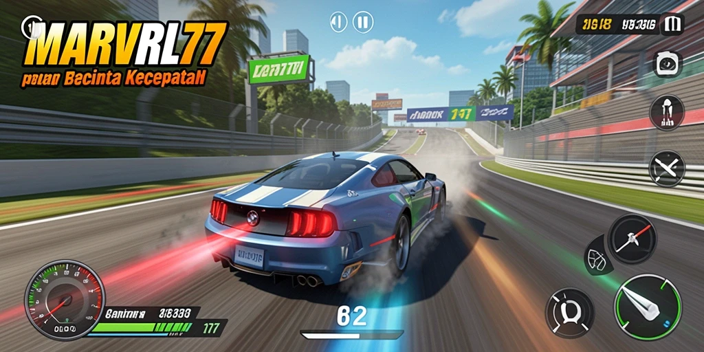 Tampilan menarik dari gameplay balap MARVRL77 yang mendebarkan.