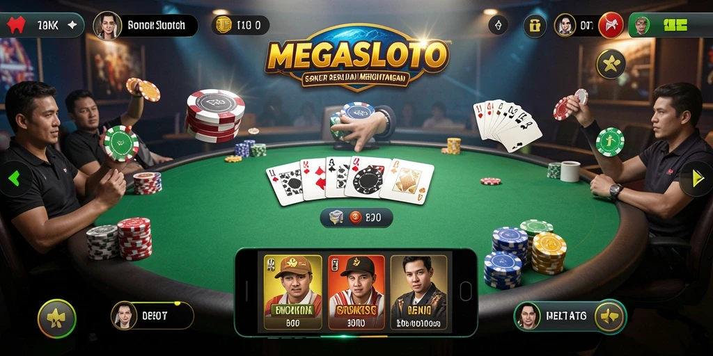 Screenshot game MEGASLOTO menampilkan momen menegangkan permainan Poker.