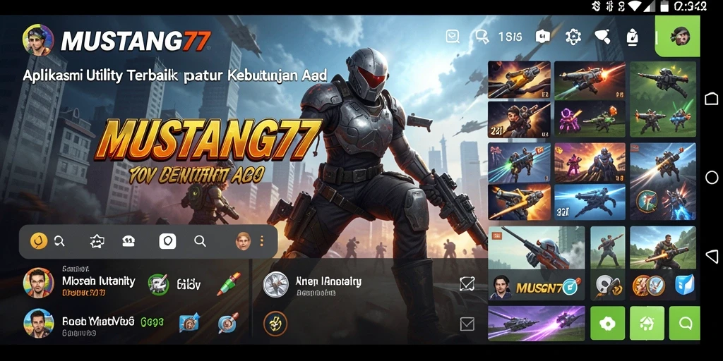 Tampilan utama aplikasi MUSTANG77 dengan berbagai fitur Utility.