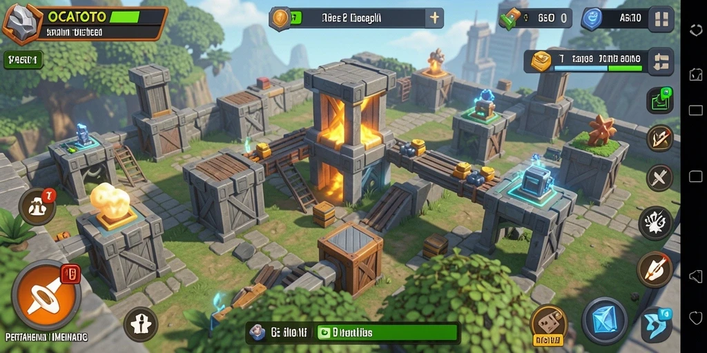 Screenshot gameplay menunjukkan aksi seru dalam OCATOTO Tower Defense.