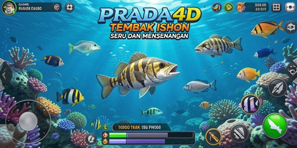 Screenshot gameplay PRADA4D dengan aksi menembak ikan yang seru.