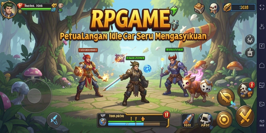 Screenshot utama RPGAME menampilkan aksi pertempuran Idle yang intens.
