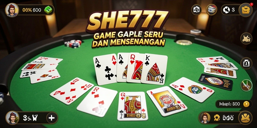 Screenshot gameplay SHE777 yang menggambarkan serunya bermain gaple.
