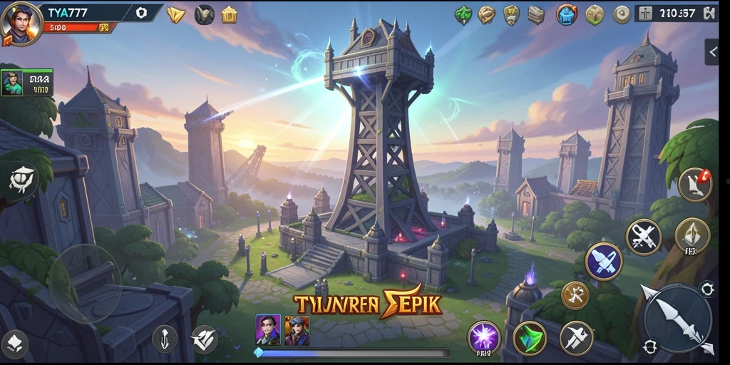 Tangkapan layar permainan <strong>TYA777</strong> memperlihatkan aksi seru dalam melindungi menara.