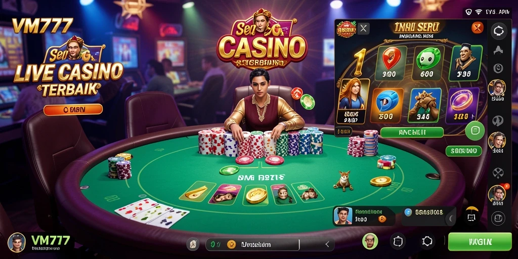 Screenshot VM777 menunjukkan dealer profesional dan gameplay yang menarik.